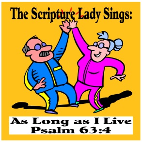 Cartoon of a joyful elderly couple dancing, with a scripture reference.